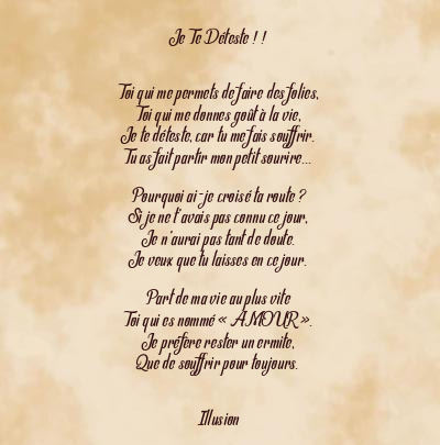 Le poème en image: Je Te Déteste ! !