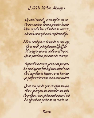 Le poème en image: J’ai Vu Ma Vie, Mariage !