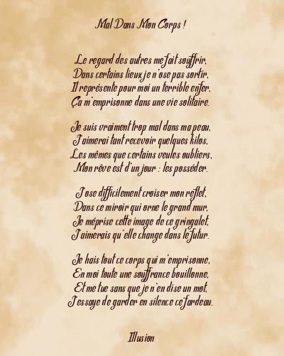 Le poème en image: Mal Dans Mon Corps !