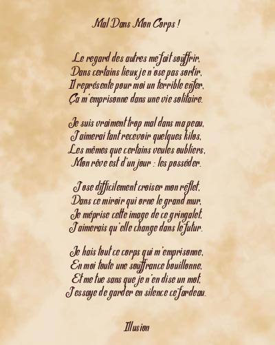 Le poème en image: Mal Dans Mon Corps !
