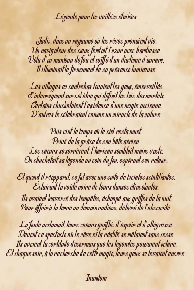 Le poème en image: Légende Pour Les Veillées Étoilées.