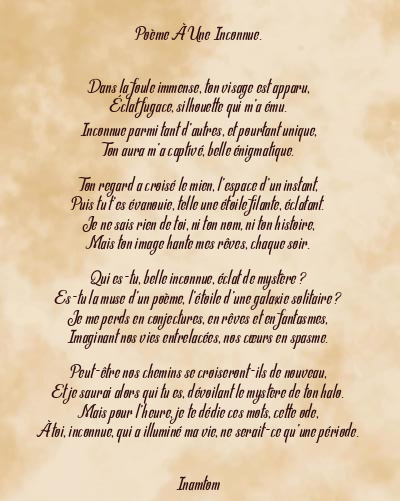 Le poème en image: Poème À Une Inconnue.