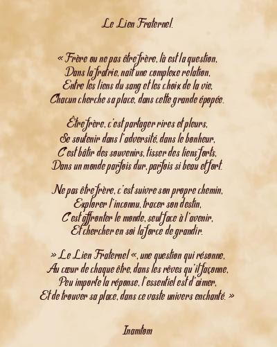 Le poème en image: Le Lien Fraternel.