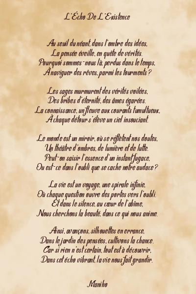 Le poème en image: L’écho De L’existence