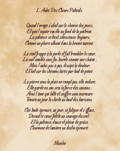 Le poème en image: L’aube Des Cœurs Patients.