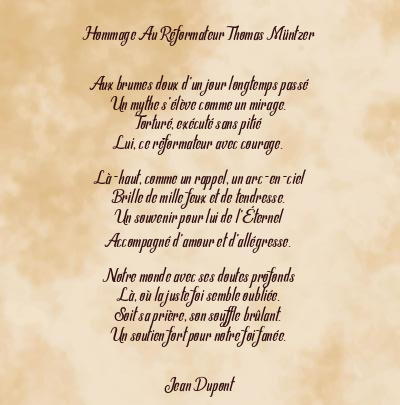 Le poème en image: Hommage Au Réformateur Thomas Müntzer