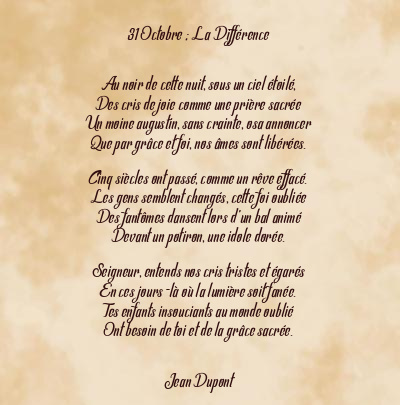 Le poème en image: 31 Octobre ; La Différence