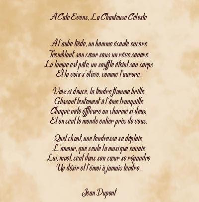 Le poème en image: À Cate Evens, La Chanteuse Céleste