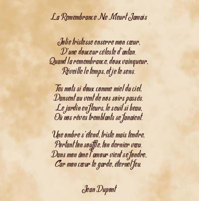 Le poème en image: La Remembrance Ne Meurt Jamais