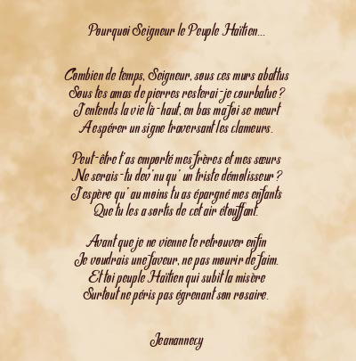 Le poème en image: Pourquoi Seigneur Le Peuple Haïtien…