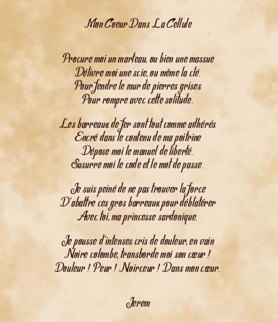 Le poème en image: Mon Coeur Dans La Cellule