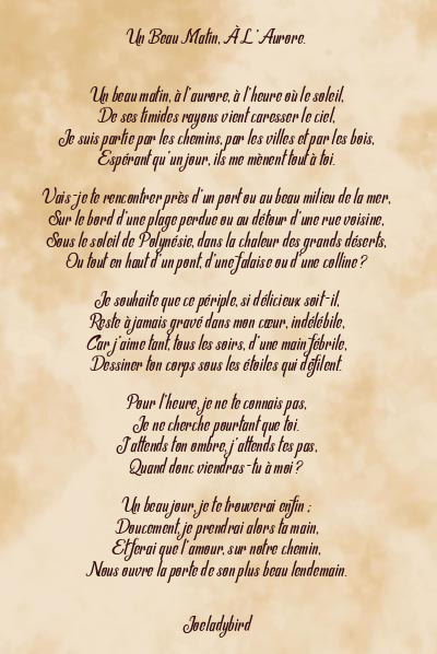 Le poème en image: Un Beau Matin, À L’aurore.