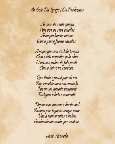 Le poème en image: Ao Sair Da Igreja (En Portugais)