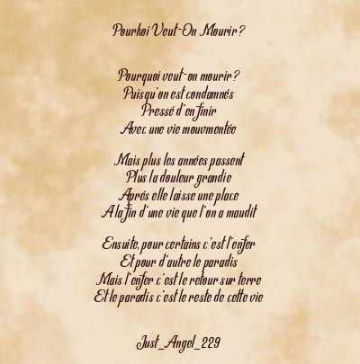 Le poème en image: Pourkoi Veut-On Mourir ?