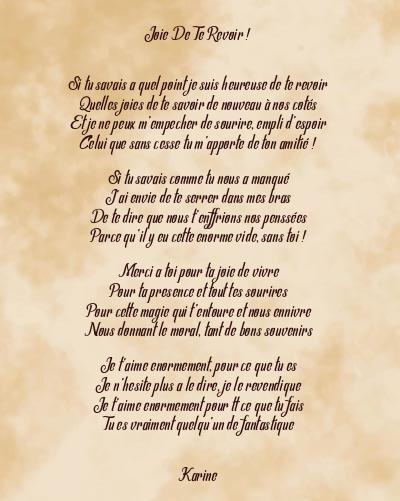 Le poème en image: Joie De Te Revoir !