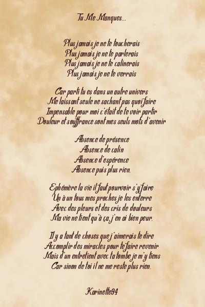 Le poème en image: Tu Me Manques…