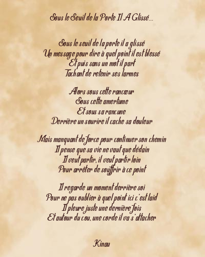 Le poème en image: Sous Le Seuil De La Porte Il A Glissé…