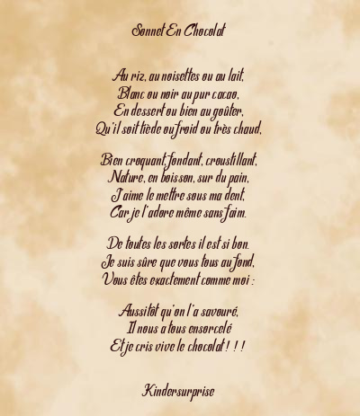 Le poème en image: Sonnet En Chocolat