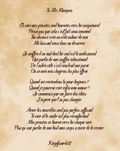 Le poème en image: Tu Me Manques
