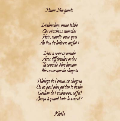 Le poème en image: Haine Marginale