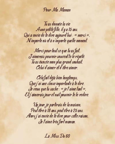 Le poème en image: Pour Ma Maman