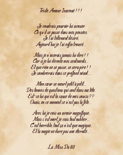 Le poème en image: Triste Amour Inavoué ! ! !