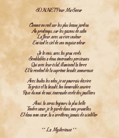 Le poème en image: Sonnet Pour Ma Soeur
