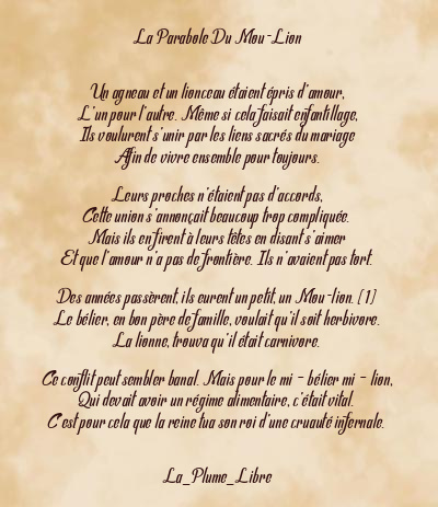 Le poème en image: La Parabole Du Mou-Lion