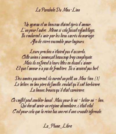 Le poème en image: La Parabole Du Mou-Lion