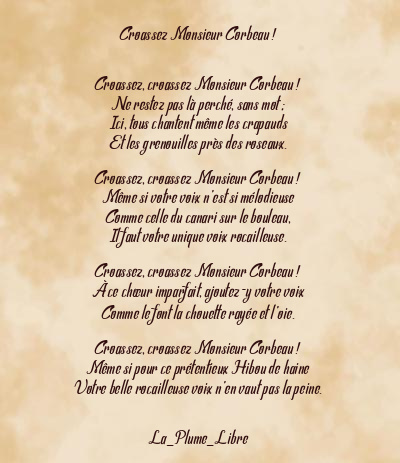 Le poème en image: Croassez Monsieur Corbeau !