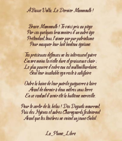 Le poème en image: À Basse Volta, Le Dernier Mammouth !