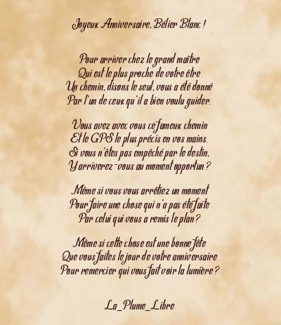 Le poème en image: Joyeux Anniversaire, Bélier Blanc !