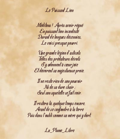 Le poème en image: Le Puissant Lion