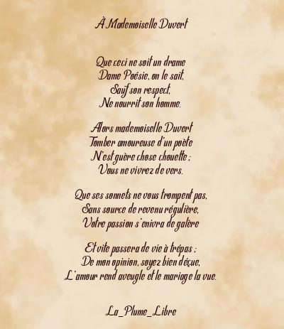 Le poème en image: À Mademoiselle Duvert