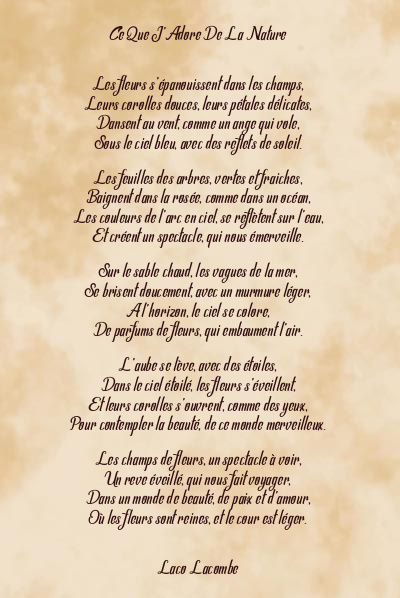 Le poème en image: Ce Que J’adore De La Nature