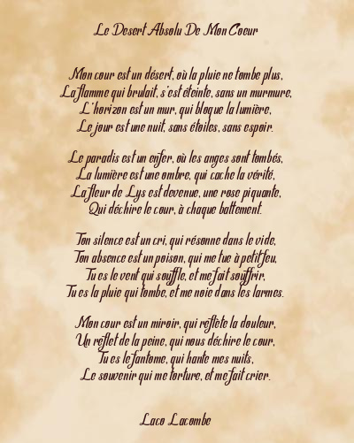 Le poème en image: Le Desert Absolu De Mon Coeur