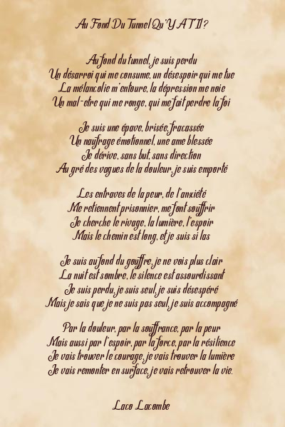 Le poème en image: Au Fond Du Tunnel Qu’y A T’il ?