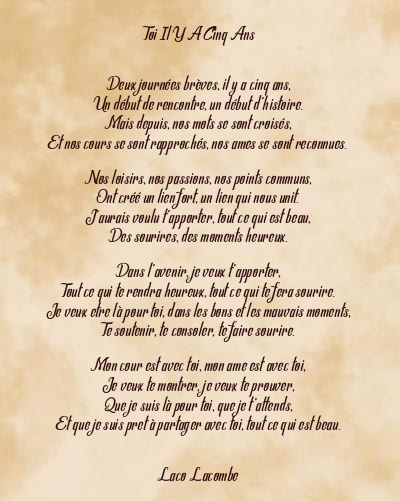 Le poème en image: Toi Il Y A Cinq Ans