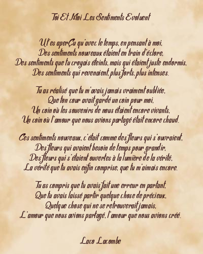 Le poème en image: Toi Et Moi Les Sentiments Evoluent