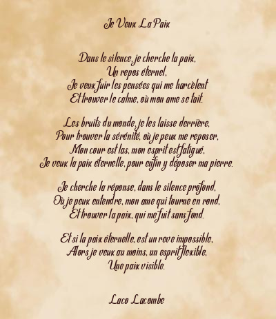 Le poème en image: Je Veux La Paix