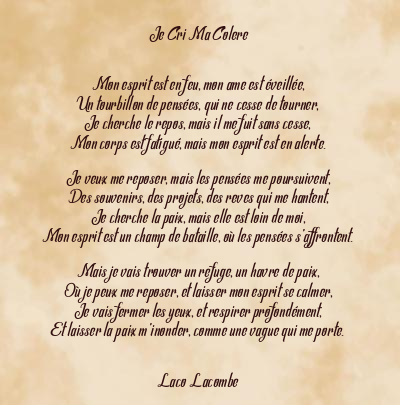 Le poème en image: Je Cri Ma Colere