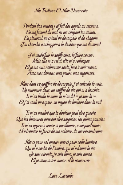 Le poème en image: Ma Tristesse Et Mon Desarrois