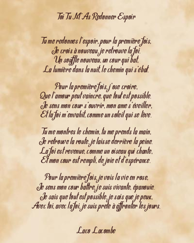 Le poème en image: Toi Tu M’as Redonner Espoir