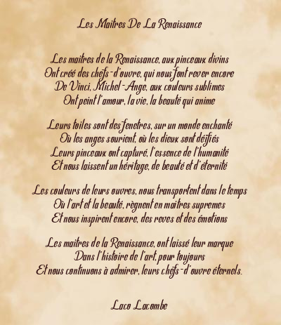 Le poème en image: Les Maitres De La Renaissance