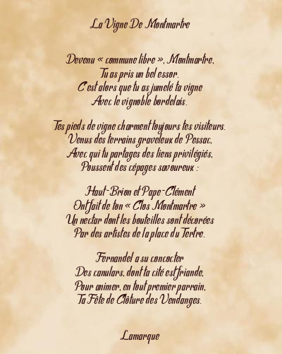 Le poème en image: La Vigne De Montmartre