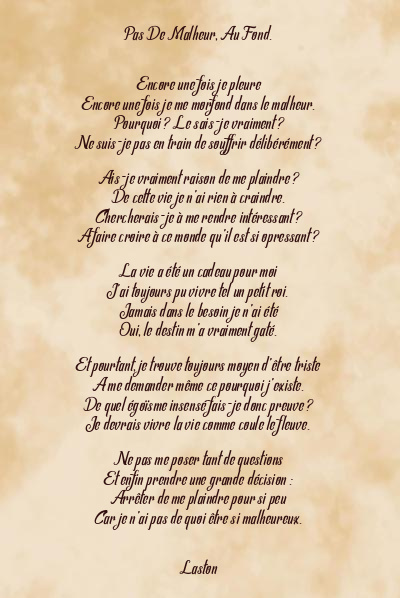 Le poème en image: Pas De Malheur, Au Fond.