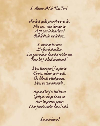 Le poème en image: L’amour A Ete Plus Fort…