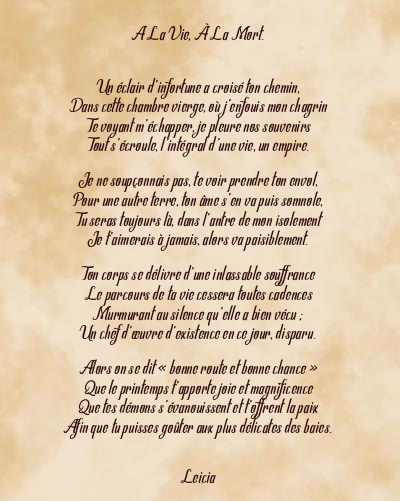 Le poème en image: A La Vie, À La Mort.
