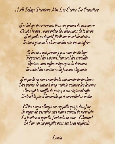 Le poème en image: J’ai Balayé Derrière Moi Les Écrins De Poussière