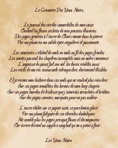 Le poème en image: … Le Grimoire Des Yeux Noirs…